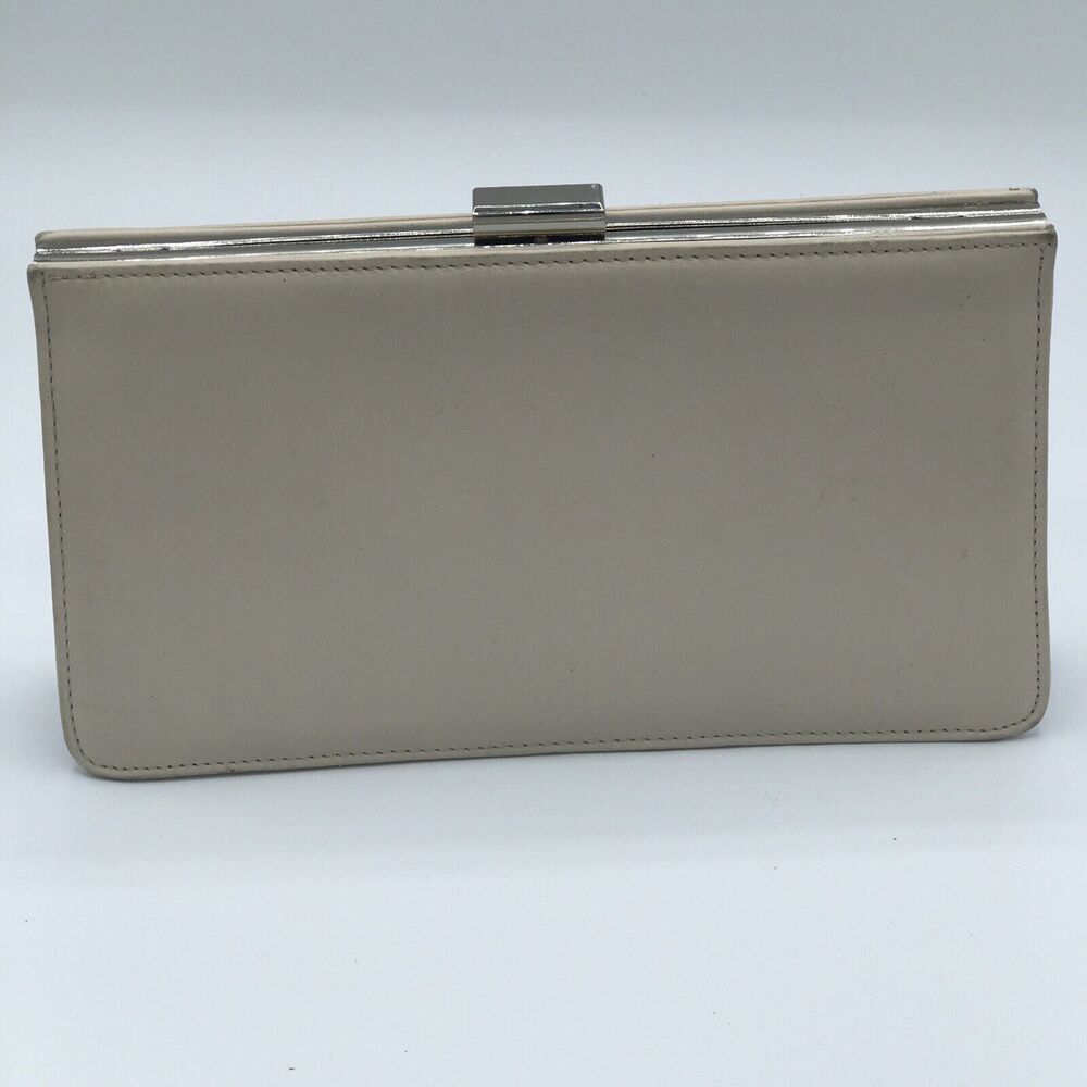 Giani Bernini tan/beige Leather Clutch‎ Shoulder Bag Purse silver Chain Handbag